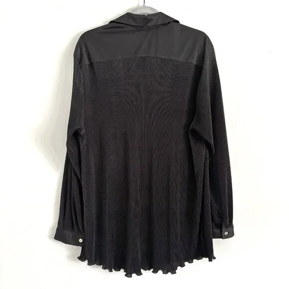 NEW Sleeper Black Origami Ribbed Long Sleeve Button Top Size Large Pajama Shirt - Picture 11 of 13